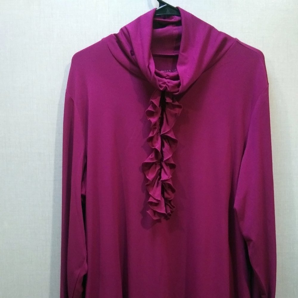 Susan Graver  Fuschia ruffled blouse